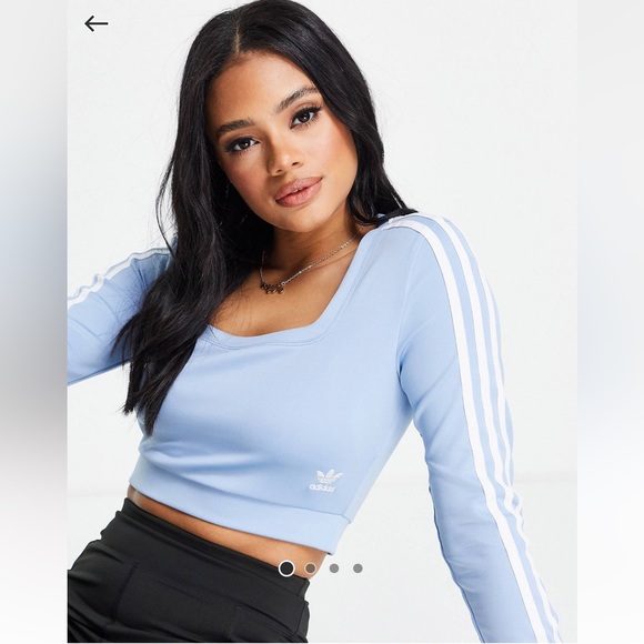 Adidas Originals Adicolor Three Stripe Long Sleeve Top in Blue with Square Neck - Picture 1 of 8